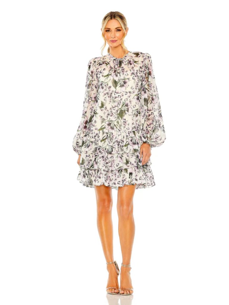 New Ieena For Mac Duggal 56007 Floral Print Tiered Mini Dress Size 8